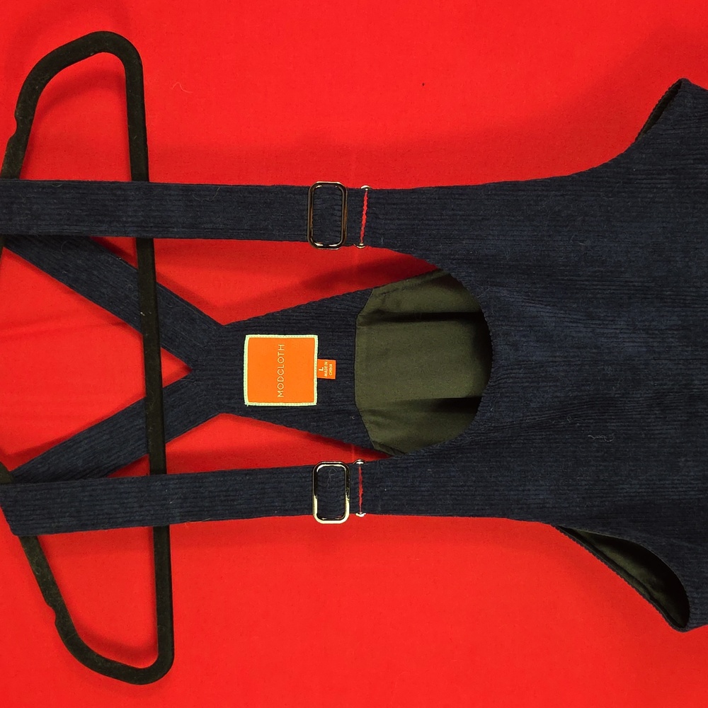 MODCLOTH Sociable Scholar Corduroy Jumper Skirtall Navy Blue Womens Size Large - Picture 4 of 8